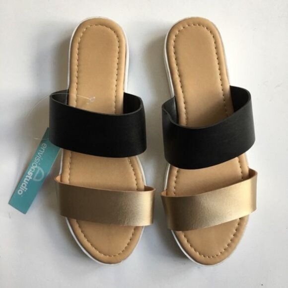 Envision Studio Black Gold Platform Sandals New - Picture 2 of 5